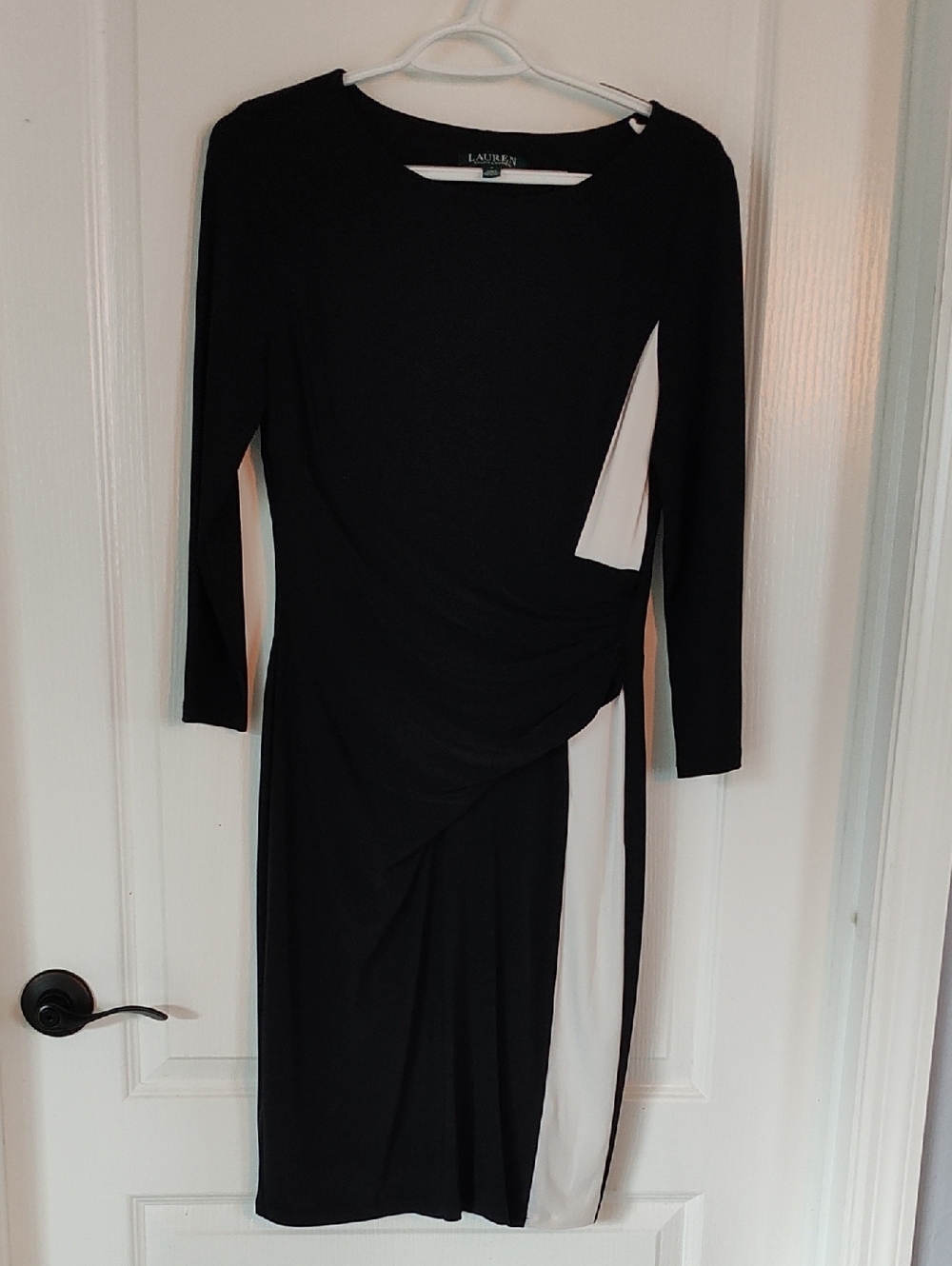 Lauren Ralph Lauren Black Dress with White Side Panels - Long Sleeve Sheath